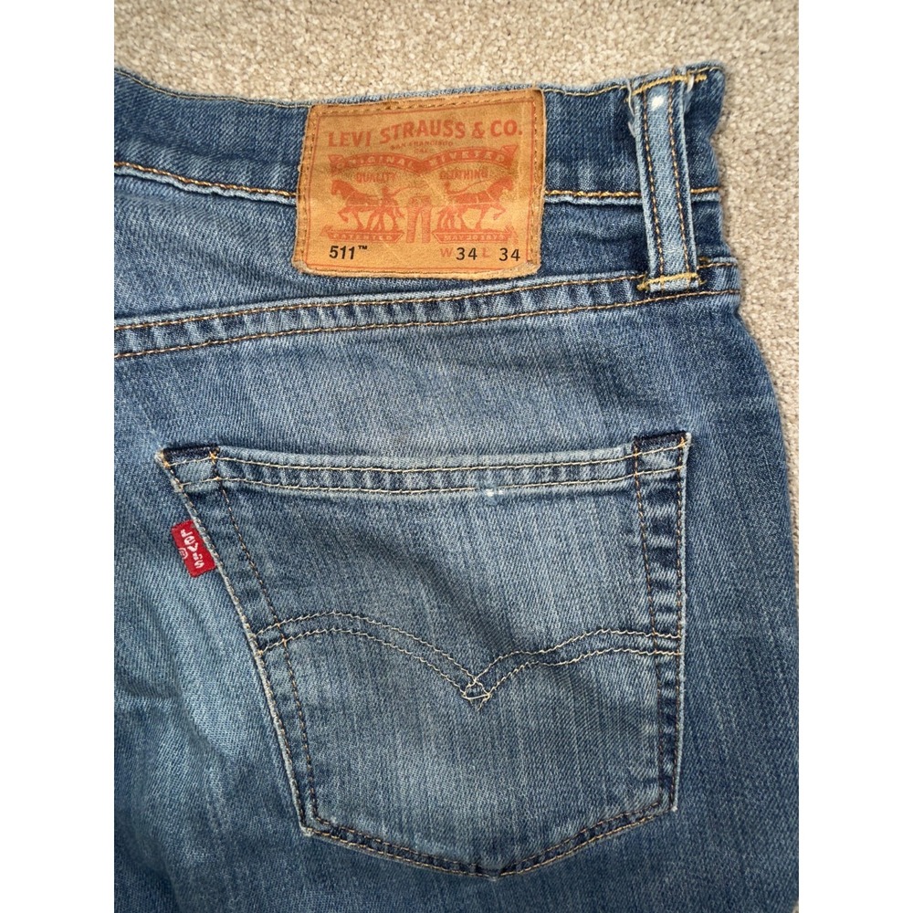 Levi's 511 Jeans Mens 34x34 Blue Stretch All Day Comfort Slim Fit Skinny Leg - Picture 8 of 10